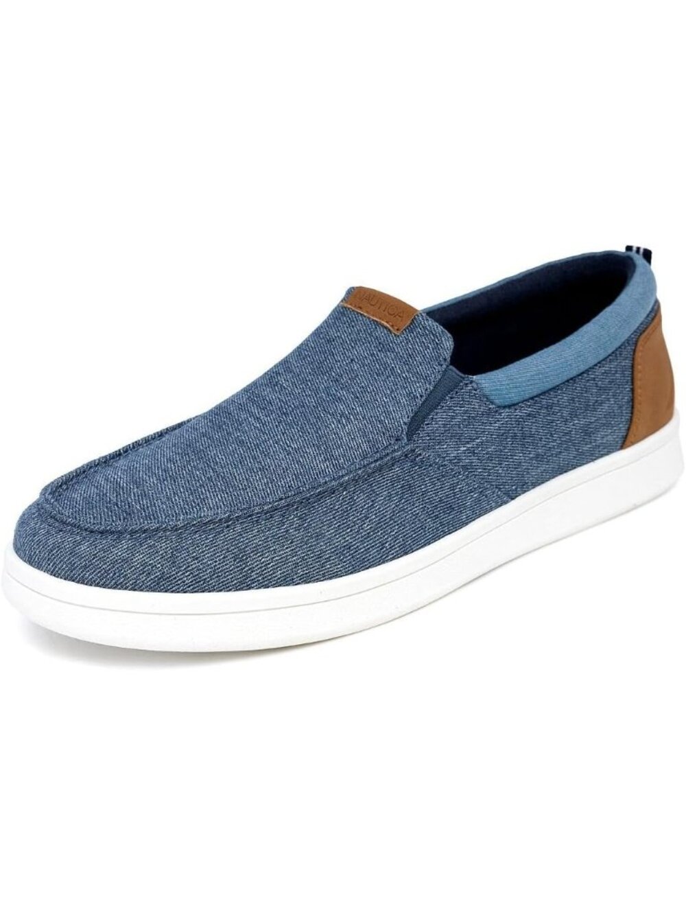 Nautica Men's Blue Denim Moc Toe Boat Shoes Lightweight Slip On Canvas Loafers